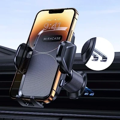 Afbeelding van Miracase Mobiele telefoonhouder voor de auto [dubbele haak van metaal] stabiel en robuust, 360 graden verstelbaar, autoluchtinlaat smartphone, universeel