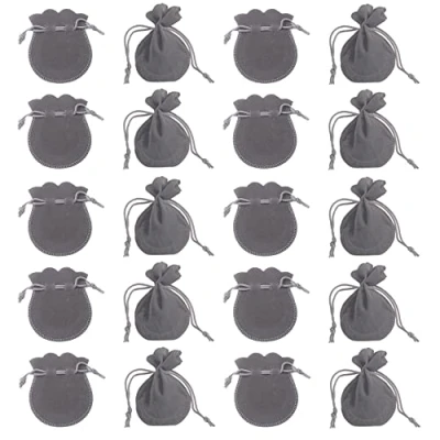 Afbeelding van XCSJ 20 stuks fluwelen zakjes, kleine sieradenzakjes, zakjes met trekkoord, geschenkzakjes, doe het zelf, snoepzakjes, voor sieraden, cadeau, feest, bruiloft, geschenken,