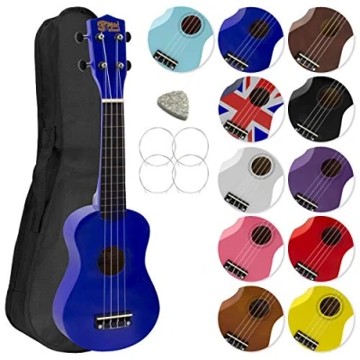 Afbeelding van Mad About SU8 Sopraan Ukulele met gratis gigbag, pick en reservesnaren geweldig voor scholen beginners, nu Carbon Black Strings verbeterde Tuning blauw