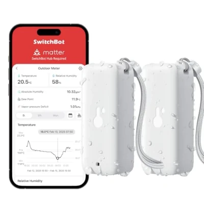 Afbeelding van SwitchBot IP65 hygrometer, thermometer voor binnen en buiten, bluetooth met dauwpunt/VPD/Absolute vochtigheidssensor, buitenthermometer, gegevensopslag broeikas, wijnkelder