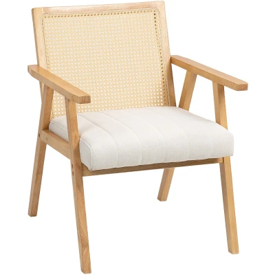 Afbeelding van HOMCOM Accentstoel Rubberwood 63x69x81.5cm Natuurlijk hout