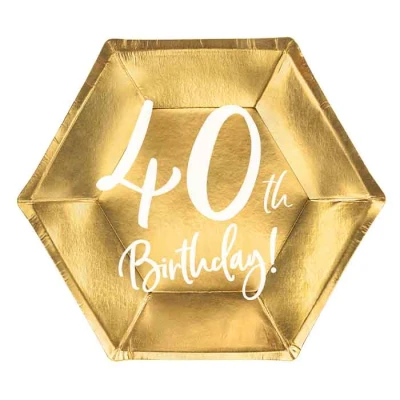Afbeelding van Partydeco Borden 40th birthday goud (6 stuks)