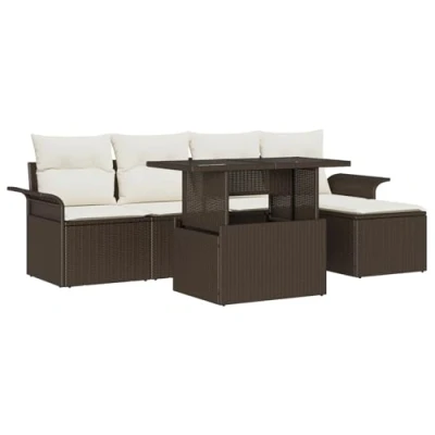 Afbeelding van vidaXL 6 delig tuinsofa set met kussens in bruin poly rattan
