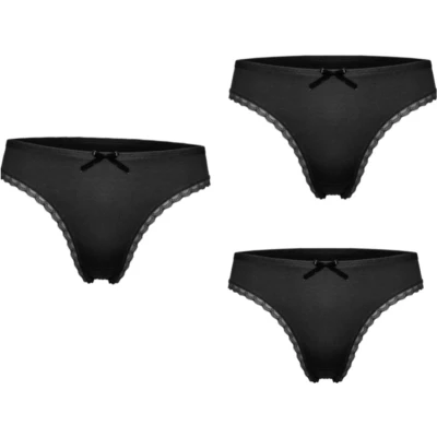 Afbeelding van Dames string 3 pack effen kleur XL 40 42 zwart