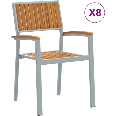 Afbeelding van vidaXL Stapelbare Tuinstoelen 8 stuks Grijze Staal en Massief Hout Acacia
