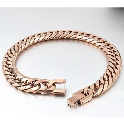 Afbeelding van Cuban Link Heren Armband Rose Goud Kleurig 7mm Schakelarmband Armbanden Cadeau voor Man Mannen Cadeautjes