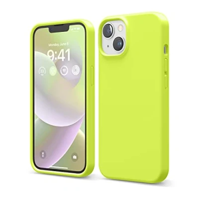Afbeelding van elago Liquid Silicone Hoesje Compatibel met iPhone 14 Case (6.1&quot;), Premiesilicone, Full Lichaamsbescherming 4 Layer Schokbestendige Geval, Antikras Zachte Microfiber Voering (Neon Geel)