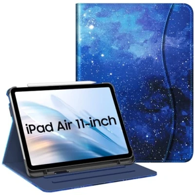 Afbeelding van FINTIE Hoesje compatibel met iPad Air 5e generatie (2022) / 4e (2020) 10,9 inch, foliostandaard meerdere kijkhoeken en zak, automatisch slapen/waken, sterrenhemel