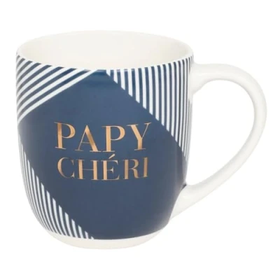 Afbeelding van Draeger Paris Blauwe mok in &quot;Darling Grandpa&quot; Ceramic Opa cadeau idee, papi, papa, verjaardag Originele met cadeaubak