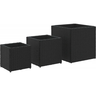Afbeelding van vidaXL Plantenbakken 3 st poly rattan zwart