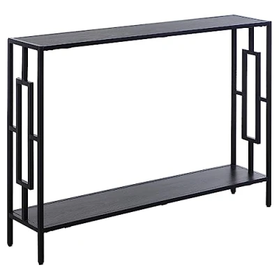 Afbeelding van HOMCOM Consoletafel, bijzettafel, industrieel design, afmetingen: 106 l x 23 b 76 h cm, plank, staal, zwart, spaanplaat, hout, grijs