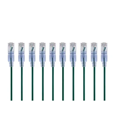 Afbeelding van Monoprice Cat6A Ethernet patchkabel Snagless RJ45, 550Mhz, 10G, UTP, puur kale koperdraad, 30AWG, 10 pack, 2 voet, groen SlimRun serie