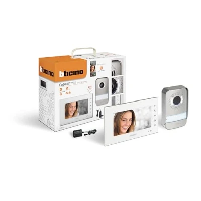 Afbeelding van Bticino Easykit 310913 Draadloze video intercom voor eengezinswoningen, plug in 2 draden met 1 externe knop, bel, camera, interne monitor 7 inch kleur handsfree, uitbreidbaar
