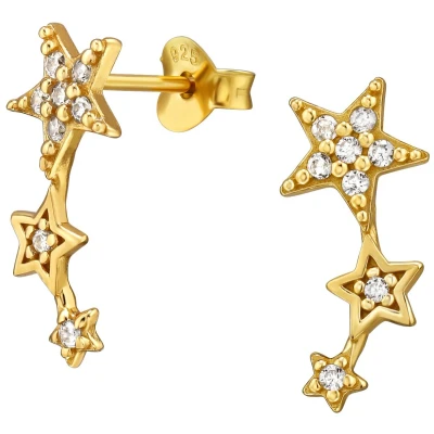 Afbeelding van JoyS Zilveren ster oorbellen 3 sterren 7 x 16 mm zirkonia sterling zilver 925 gold plated