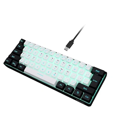 Afbeelding van SNPURDIRI 60% bekabeld gamingtoetsenbord, mechanisch gevoel, kleine mini, draagbaar compact RGB toetsenbord voor pc, Mac, Office, Gaming (61 toetsen, zwart wit)