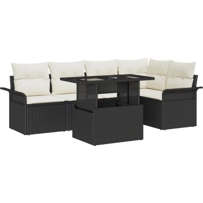Afbeelding van vidaXL 6 delige Tuin Sofa Set met Kussens Zwart Poly Rattan