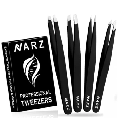Afbeelding van NARZ Professionele pincet voor gezichtshaar vrouwen en mannen roestvrij staal precisie ingegroeide haar (4 stuks)
