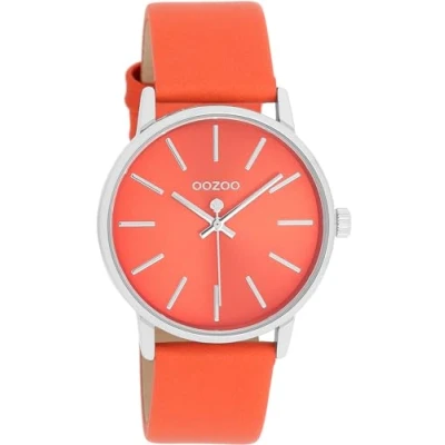 Afbeelding van Oozoo Timepieces dameshorloge polshorloge dames met leren armband modern horloge voor vrouwen elegant analoog in rond (36 mm behuizing), C11062 Oranje /