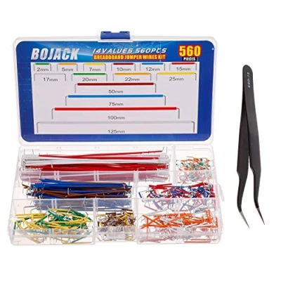 Afbeelding van BOJACK 14 Vaules 560 stuks 2 125mm Soldeerloze Flexibele Breadboard Verbindingslijn Kabels Jumper Draden kit