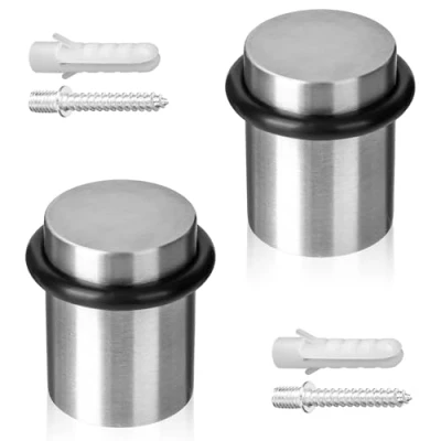 Afbeelding van ECENCE Deurstoppers voor op de vloer opschroefbare 2x Deurhouder RVS Ø30x40mm Deurstopper geborsteld inclusief schroeven en pluggen
