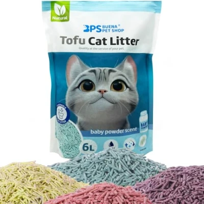 Afbeelding van Tofu BPS 15456 Kattenbakvulling voor katten, stofvrij, gemakkelijk te klonteren, controleert geuren en wordt in het toilet gegooid (1 stuk, babypoeder)