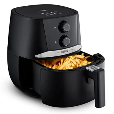 Afbeelding van MEDION friteuse, ca. 1400 watt, digitaal bedieningspaneel, totale inhoud 3,2 liter, olievrij frituren, 30 min timer, oververhittingsbeveiliging, MD10711 zwart