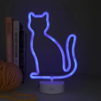 Afbeelding van Legami Ledlamp met neoneffect &#039;It&#039;s a Sign&#039;, neonlamp in kattenvorm, USB kabel meegeleverd, nachtlampjes sokkel, afmetingen 20 x 32,5 10 cm, motief Kitty