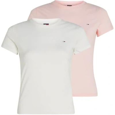 Afbeelding van Tommy Jeans TEE 2 PACK Tshirt basic, Dames, Maat: 34, Ecru/precious pink
