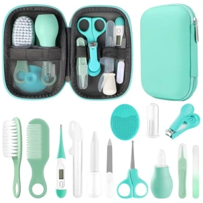 Afbeelding van Baby Gezondheidszorg en Verzorging Kit, Veiligheidszorg Set met Haarborstel Kam Nail Clipper, Essentials Kit voor Pasgeboren Meisjes Jongens (Groen 18 in 1)