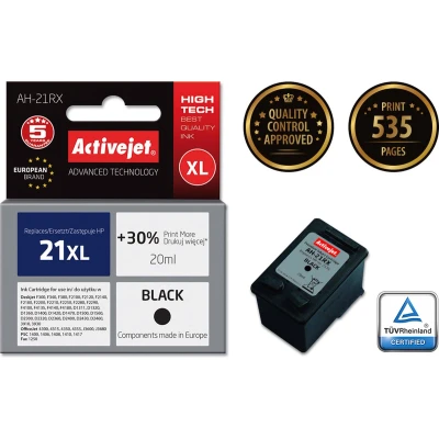 Afbeelding van Activejet Encre AH 21RX (remplacement HP 21XL C9351A ; Premium 20 ml noir), Rendement élevé (XL), Noir, à pigments, ml, 1 pièce(s), Paquet unique