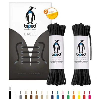 Afbeelding van biped LACES 2 paar ronde katoenen schoenveters ø mm dun scheurvaste kwaliteitsschoenveters voor leren schoenen, laarzen, laarzen en vrijetijdsschoenen made in EU z2900(zwart,45 cm)