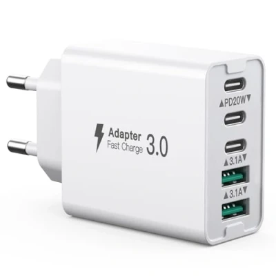 Afbeelding van USB C oplader, 50W 5 poorts snellaadblok, met 3 en 2 QC, PD snellader, wandlader type laadstekker, compatibel iPhone 12/13/14/15/Samsung S23/S22/S21/Xiaomi/Huawei/Oppo..