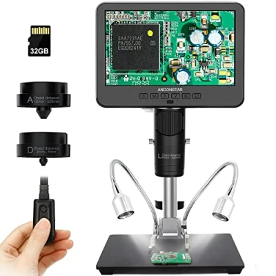 Afbeelding van Andonstar AD246 M Digitale Microscoop, 3 Lens Solderen Elektronische 1080P FHD Video Record, 7 Inch LCD 500x, Muntmicroscoop, Biologische Microscoop Kit met 32G Card