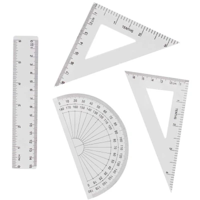 Afbeelding van Liniaal Set 4 stuks Geodriehoek Gradenboog Geocollege Driehoek