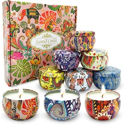 Afbeelding van Topsics 9 stuks geurkaarsen, aromakaarsen, kaarsen cadeauset, aromatherapie kaarsen, natuurlijke sojawas, verschillende geuren, voor verjaardag Thanksgiving/Kerstmis