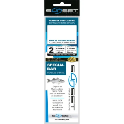 Afbeelding van Sunset Surfcasting Rig Special Fluorocarbon Branch Seabass 180cm (3 pcs) Haak 2 0.50mm