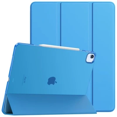 Afbeelding van TiMOVO voor iPad Air 13 Inch Case M2 2024, Slim Stand Cover inch, Ondersteuning Touch ID, Auto Wake/Sleep Smart Shell met doorschijnende achterkant, Case, Blue Wave