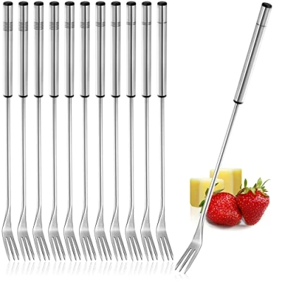 Afbeelding van COM FOUR® 12x fonduevorken van roestvrij staal vaatwasmachinebestendig fonduebestek fonduespiesen met roestvrijstalen handgreep (12 stuks handgreep)