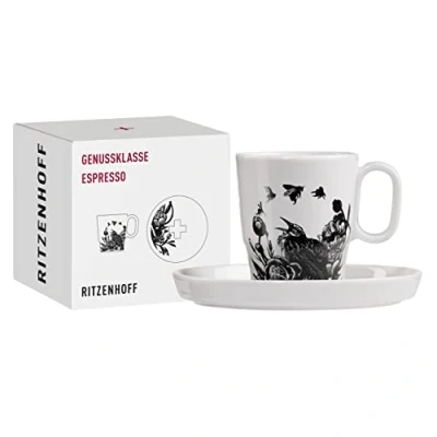 Afbeelding van RITZENHOFF 3721001 Espressokopje 95 ml, serie genosssklasse nr. 1, set met schoteltje, porselein, designerstuk, zwart, wit