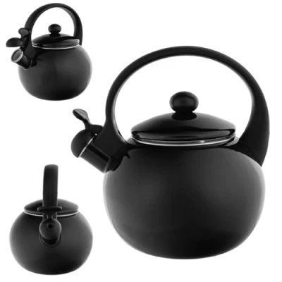 Afbeelding van KADAX Waterketel van roestvrij staal, 2,2 l, emaille ketel met handvat, retro waterkoker voor alle warmtebronnen, theekoker, fluitketel, fluitketel (zwart)