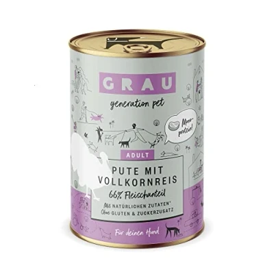Afbeelding van GRAU het origineel Natvoer voor honden Kalkoen met volkorenrijst, 6 verpakking (6 x 400 g), monoproteïne, glutenvrij, volwassen