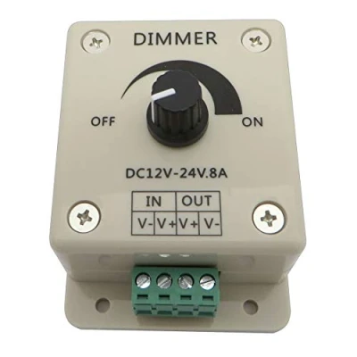 Afbeelding van PB Versand LED dimmer/schakelaar 12V DC gelijkspanning draaidimmer voor alle dimbare lampen met stekker en bus (dimmer 8A)