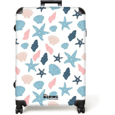 Afbeelding van NoBoringSuitcases.com® Koffer groot Reiskoffer lichtgewicht Schelpen patroon kleurrijk Rolkoffer met 4 wielen Grote trolley XL 98 liter bagage