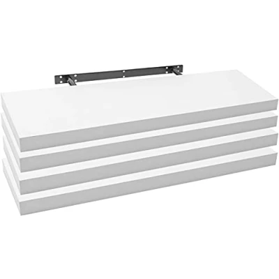 Afbeelding van WOLTU 4x wandplank, zwevende plank, boekenplank, planken voor decoratie, wandplanken van MDF hout, set 4 hangplanken, wit, 100 x 23 3,8 cm RG9317ws