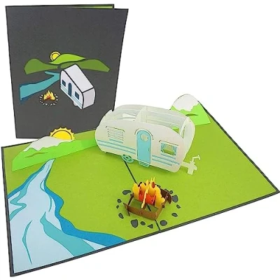 Afbeelding van PopLife Camping Trip 3D Pop Up Vaders Dagkaart Papa Cadeau, Verjaardag, Pensioen, Popup Vaderdag Kaart Vouw Flat voor Mailing Mountain Card, RV Nationaal Park echtgenoot, Zoon