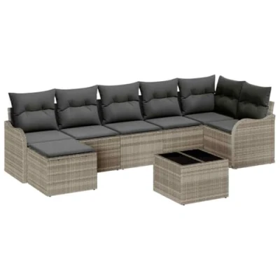 Afbeelding van vidaXL 8 delig Tuin Sofa Set met Kussens Grijs Poly Rattan