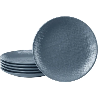 Afbeelding van Navaris aardewerk ontbijtborden set 6 personen Elegante dessertborden Compact en stapelbaar Magnetron vaatwasserbestendig Blauw