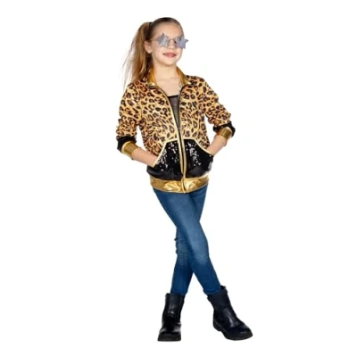 Afbeelding van Wilbers &amp; Aso Biker New Kids Kostuum Trainingsjack Glamour Panter Patty Meisje Goud Maat 128 Carnavalskleding Verkleedkleding