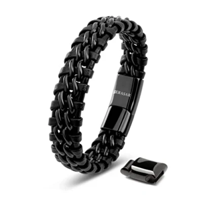 Afbeelding van SERASAR Armband Leer Zwart 20cm Lederen voor Heren Leren Mannen Cadeau Idee Man Armversiering Sieraden Vlechtarmband Gevlochten Armbanden Wikkelarmband Ketting