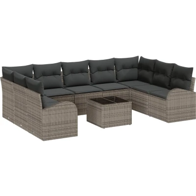 Afbeelding van vidaXL 9 delige tuinbankset met kussens zwart poly rattan